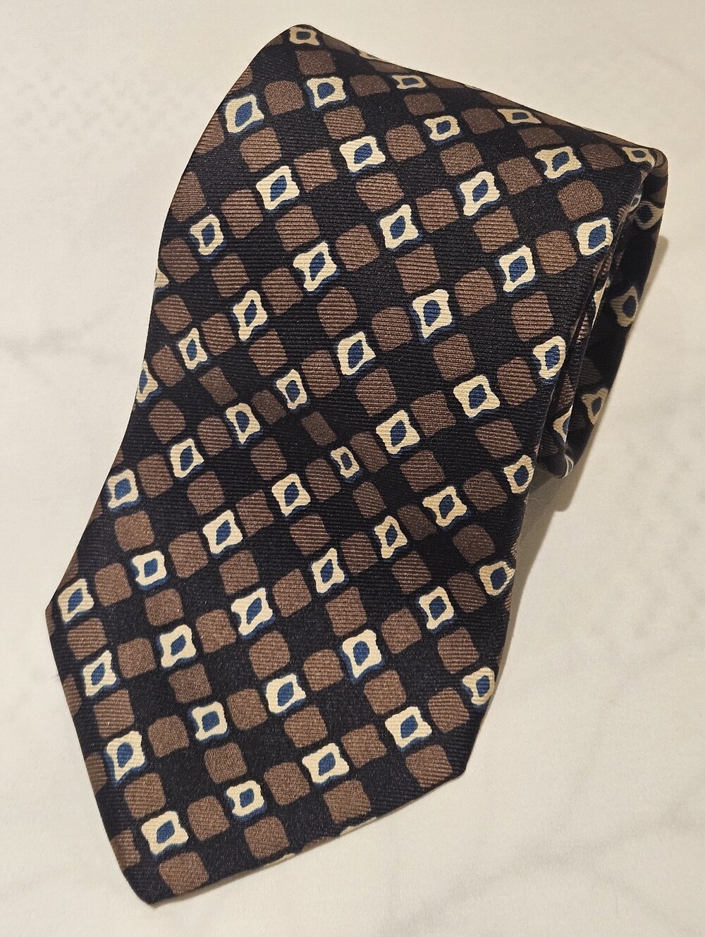 Brooks Brothers Brown Geometric Silk Tie with Ivory Accents
